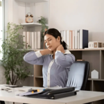 Women having a neck pain while working